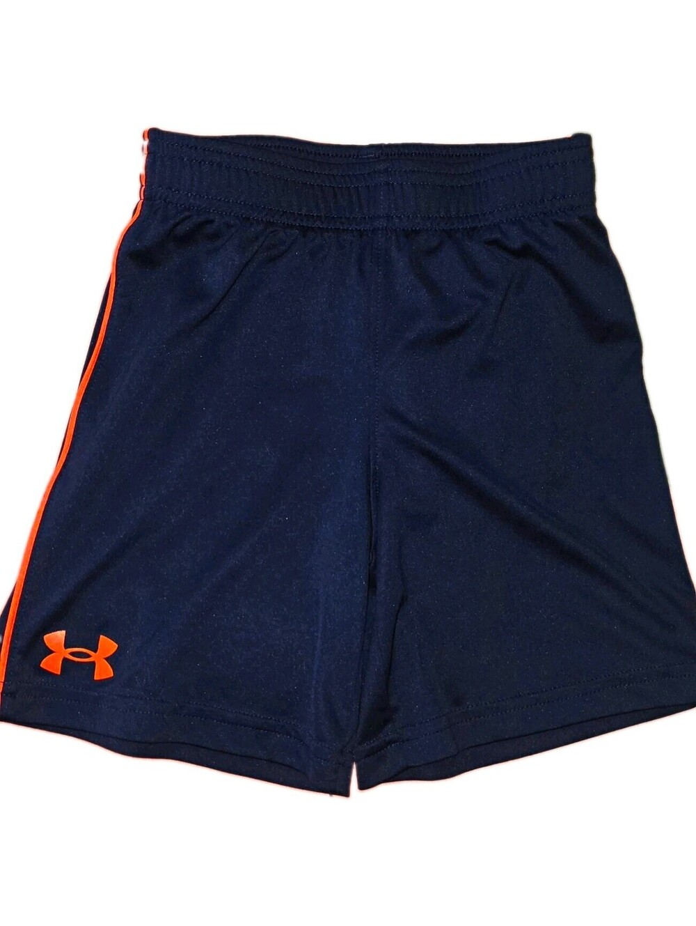 Under Armour Boys Navy/Orange Logo Athletic Shorts Drawstring Size 5